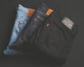 High-waist straight leg blue jeans