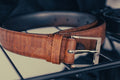 Black Italian leather belt with silver buckle